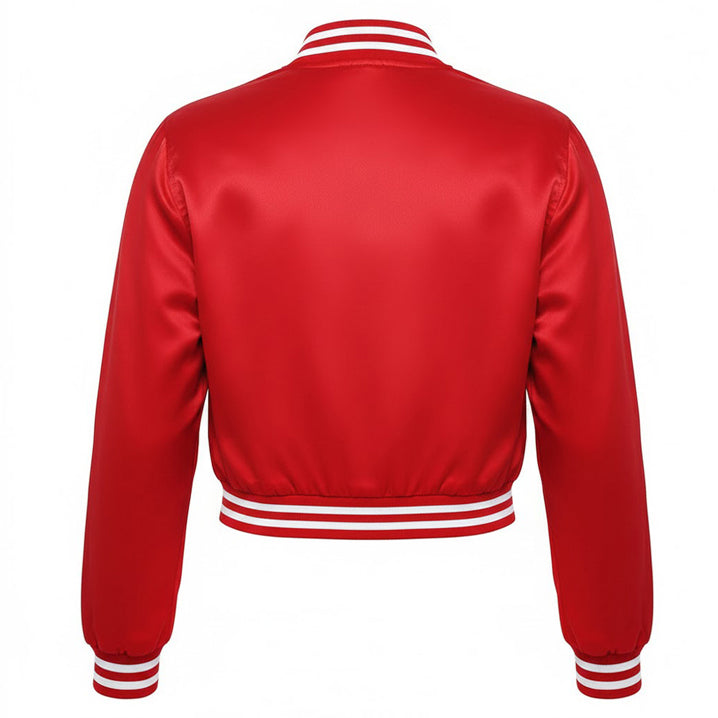 Stylish Vintage Women’s Varsity Letterman Baseball Satin Jacket Red
