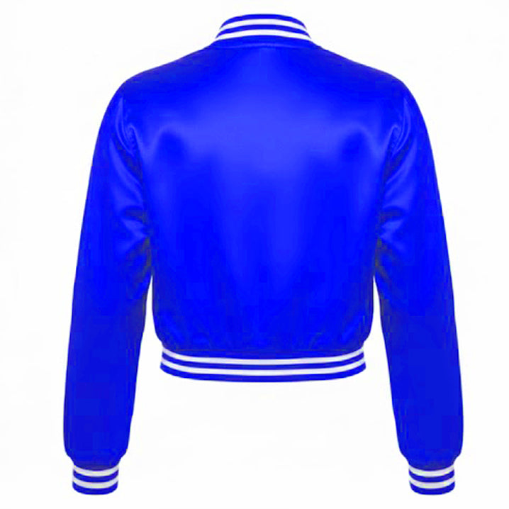 Stylish Vintage Women’s Varsity Letterman Baseball Satin Jacket Royal