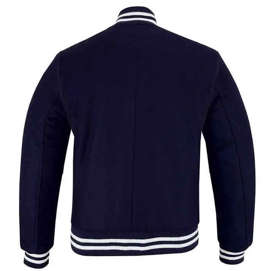 Classic Varsity Lettermen Baseball Jacket Wool Navy Blue