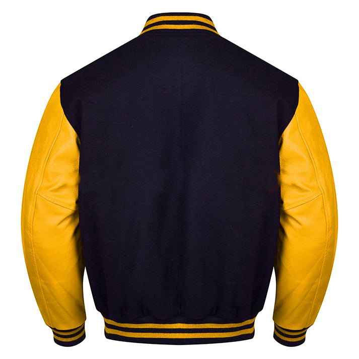 Premium Varsity Lettermen Baseball Jacket Black Wool Body & Gold Leather Sleeves