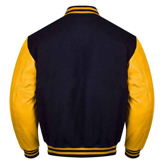 Premium Varsity Lettermen Baseball Jacket Black Wool Body & Gold Leather Sleeves