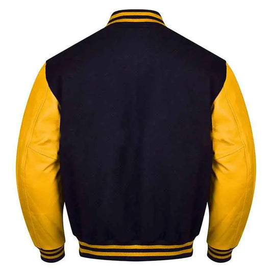 Premium Varsity Lettermen Baseball Jacket Black Wool Body & Gold Leather Sleeves