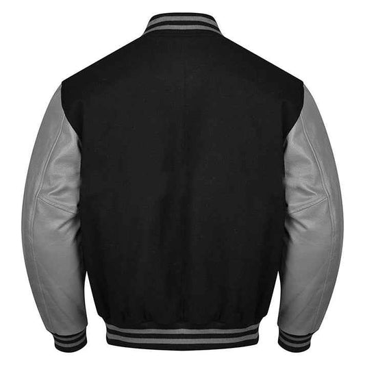 Premium Varsity Lettermen Baseball Jacket Black Wool Body & Grey Leather Sleeves