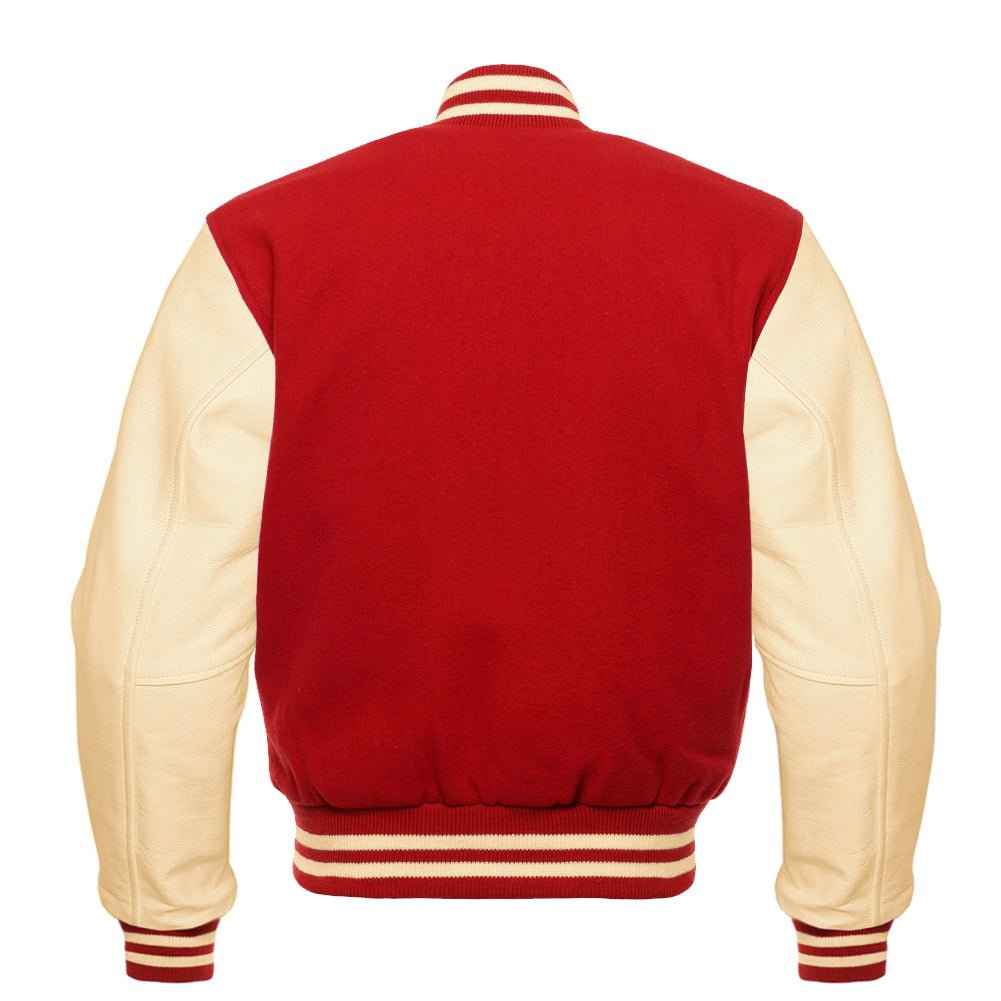 Premium Varsity Lettermen Baseball Jacket Red Wool Body & Cream Leather Sleeves