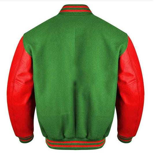 Premium Varsity Lettermen Baseball Jacket Forest Green Wool Body & Red Leather Sleeves