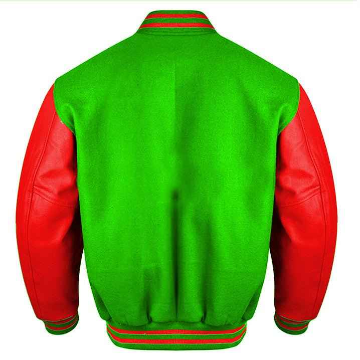 Premium Varsity Lettermen Baseball Jacket Kelly Green Wool Body & Red Leather Sleeves