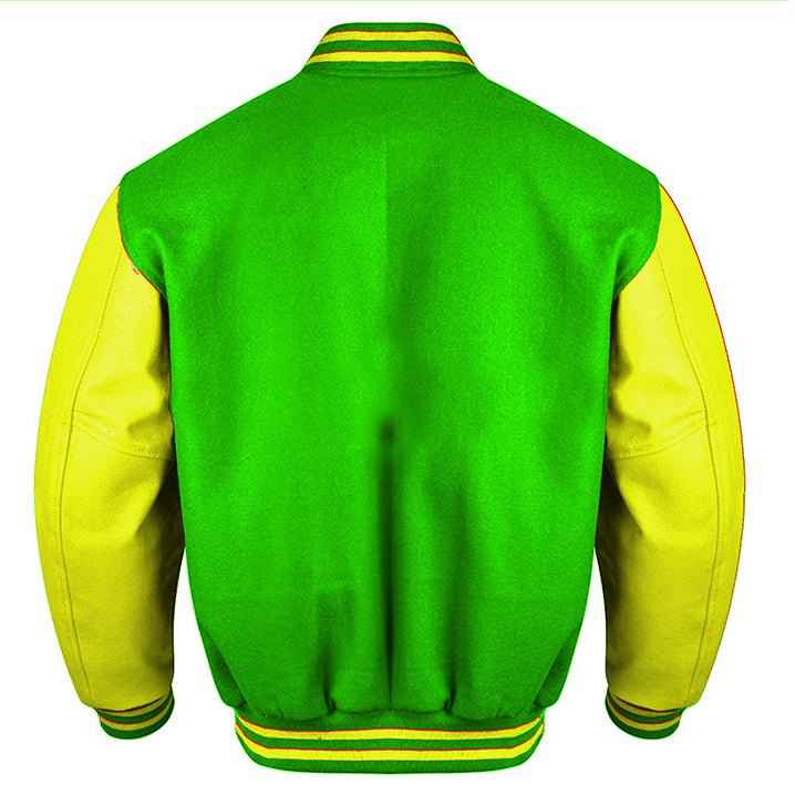 Premium Varsity Lettermen Baseball Jacket Kelly Green Wool Body & Yellow Leather Sleeves