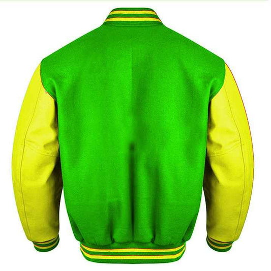 Premium Varsity Lettermen Baseball Jacket Kelly Green Wool Body & Yellow Leather Sleeves