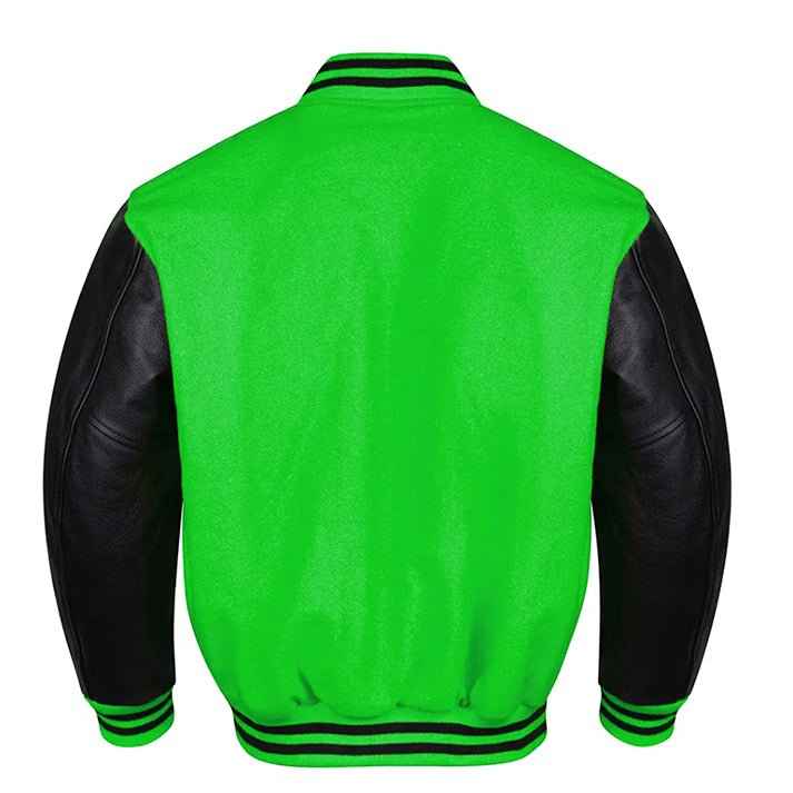 Premium Varsity Lettermen Baseball Jacket Green Wool Body & Black Leather Sleeves
