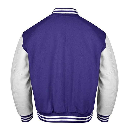 Premium Varsity Lettermen Baseball Jacket Navy Blue Wool Body & White Leather Sleeves