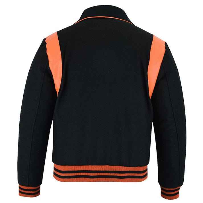 Classic Varsity Letterman Baseball College Black Wool With Orange Single Leather Strip Jacket