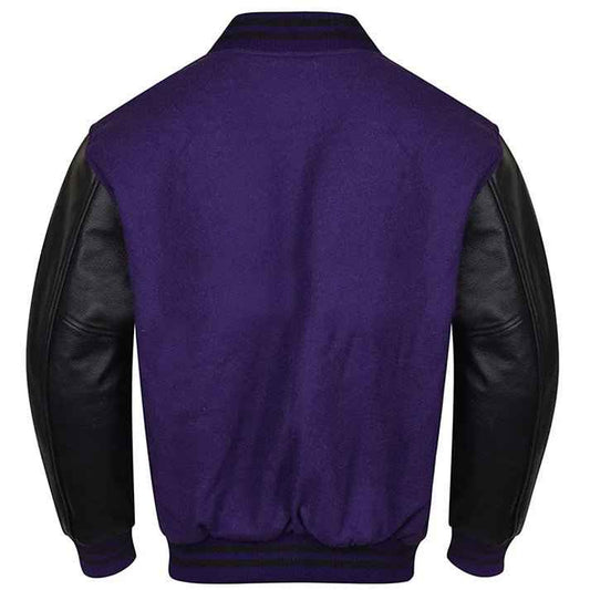 Premium Varsity Lettermen Baseball Jacket Purple Wool Body & Black Leather Sleeves