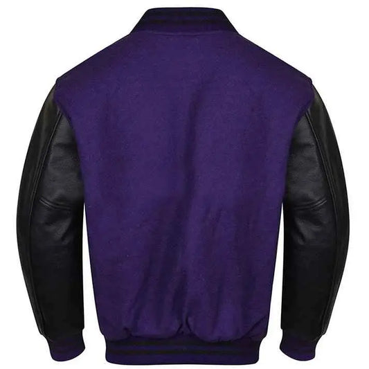 Premium Varsity Lettermen Baseball Jacket Purple Wool Body & Black Leather Sleeves