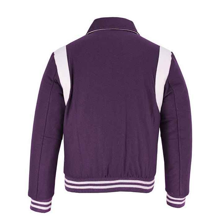 Classic Varsity Letterman Baseball College Purple Wool With White Single Leather Strip Jacket