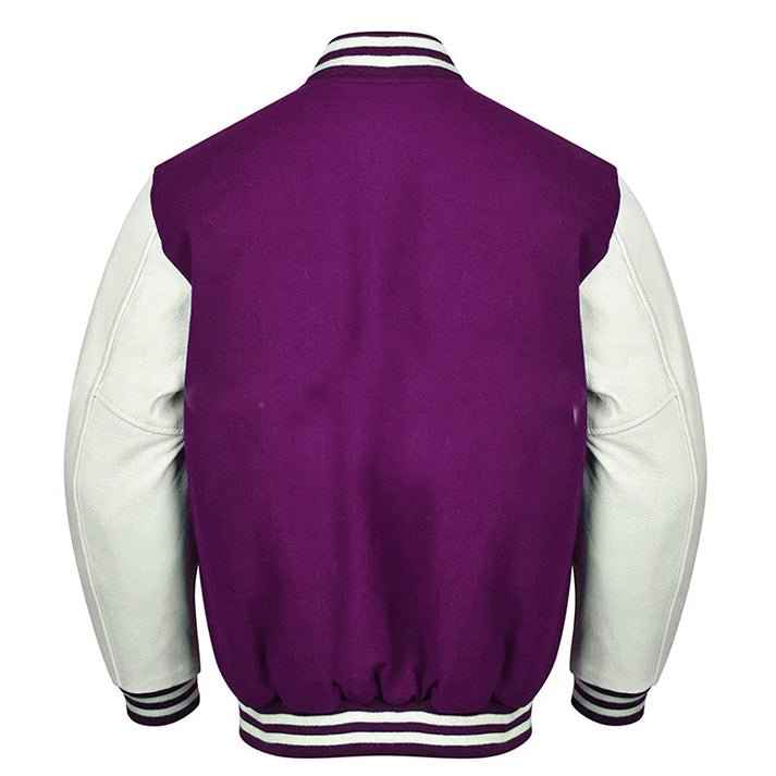 Premium Varsity Lettermen Baseball Jacket Purple Wool Body & White Leather Sleeves