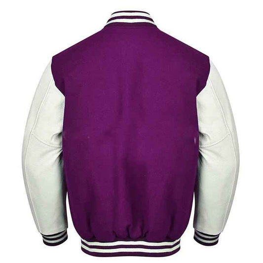 Premium Varsity Lettermen Baseball Jacket Purple Wool Body & White Leather Sleeves