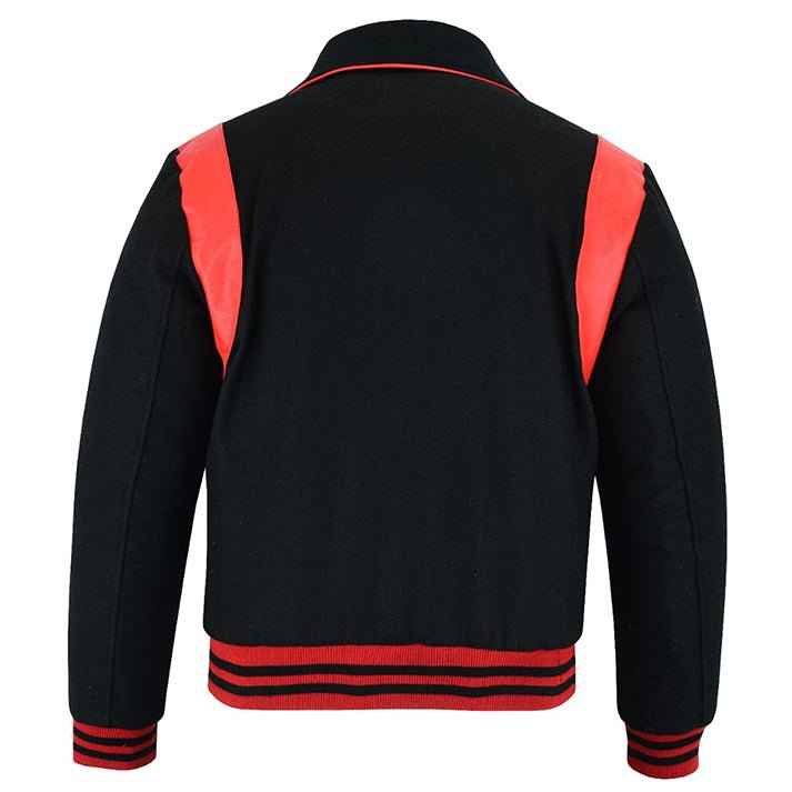 Classic Varsity Letterman Baseball College Black Wool With Red Single Leather Strip Jacket