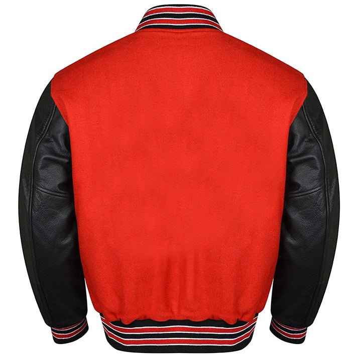 Premium Varsity Lettermen Baseball Jacket White Wool Body & Black Leather Sleeves Red Trims