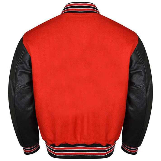 Premium Varsity Lettermen Baseball Jacket White Wool Body & Black Leather Sleeves Red Trims