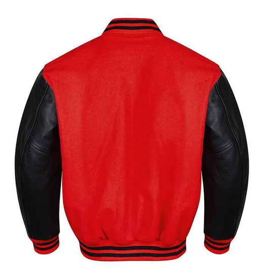 Premium Varsity Lettermen Baseball Jacket Red Wool Body & Black Leather Sleeves