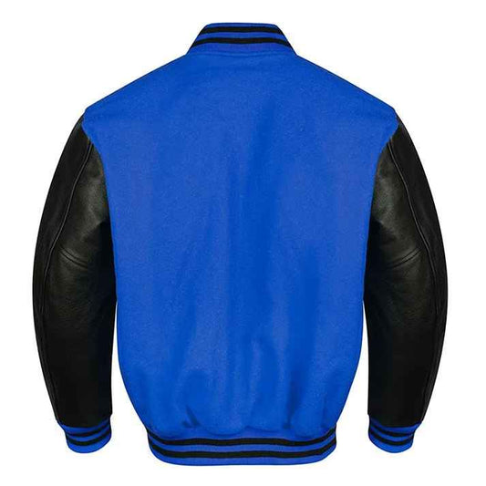 Premium Varsity Lettermen Baseball Jacket Royal Blue Wool Body & Black Leather Sleeves