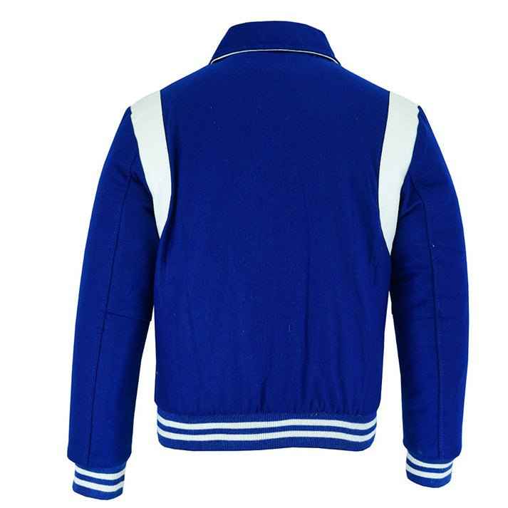 Classic Varsity Letterman Baseball College Royal Blue Wool With White Single Leather Strip Jacket