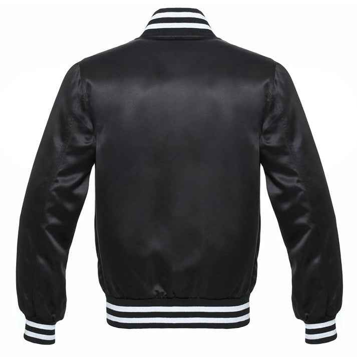 Vintage Style Bomber Satin Varsity Lettermen Jacket Black
