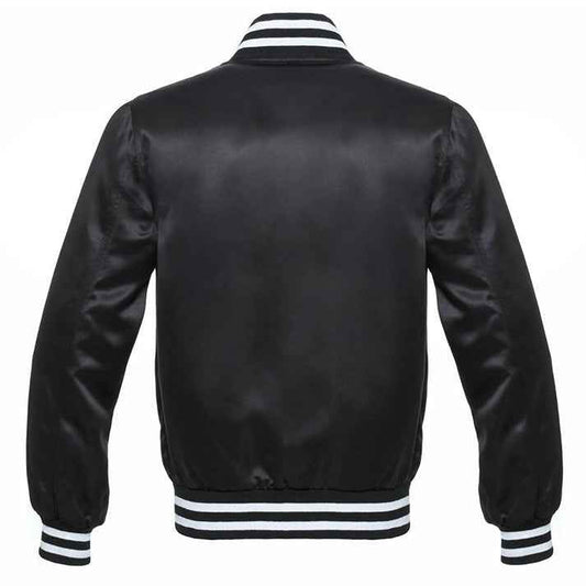 Vintage Style Bomber Satin Varsity Lettermen Jacket Black