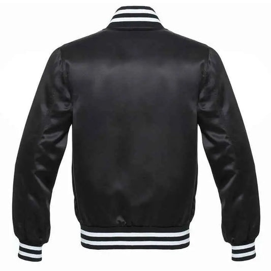 Vintage Style Bomber Satin Varsity Lettermen Jacket Black