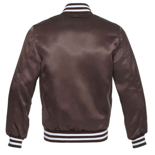 Vintage Style Bomber Satin Varsity Lettermen Jacket Brown