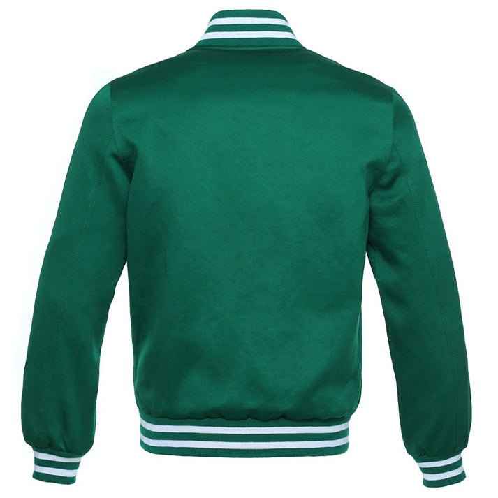 Vintage Style Bomber Satin Varsity Lettermen Jacket Forrest Green