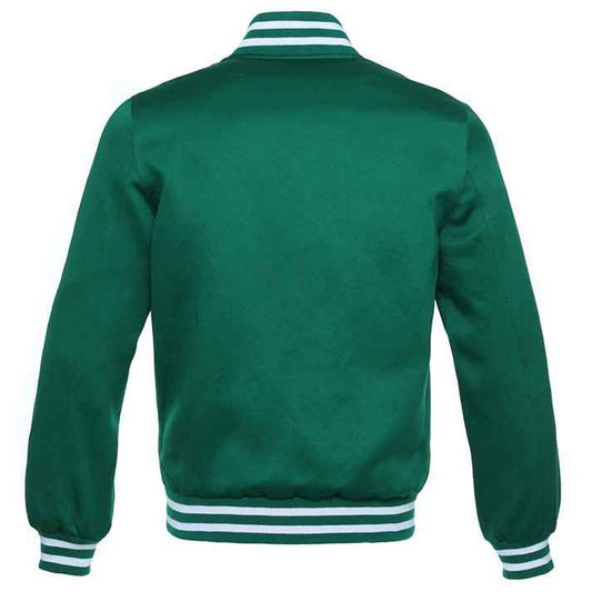 Vintage Style Bomber Satin Varsity Lettermen Jacket Forrest Green