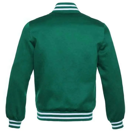 Vintage Style Bomber Satin Varsity Lettermen Jacket Forrest Green