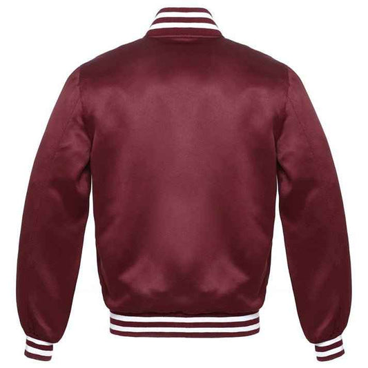 Vintage Style Bomber Satin Varsity Lettermen Jacket Dark Maroon