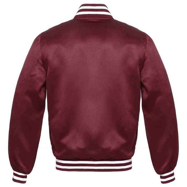 Vintage Style Bomber Satin Varsity Lettermen Jacket Dark Maroon