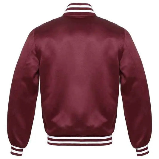 Vintage Style Bomber Satin Varsity Lettermen Jacket Dark Maroon