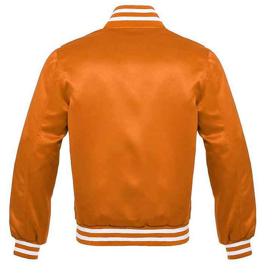 Vintage Style Bomber Satin Varsity Lettermen Jacket Orange