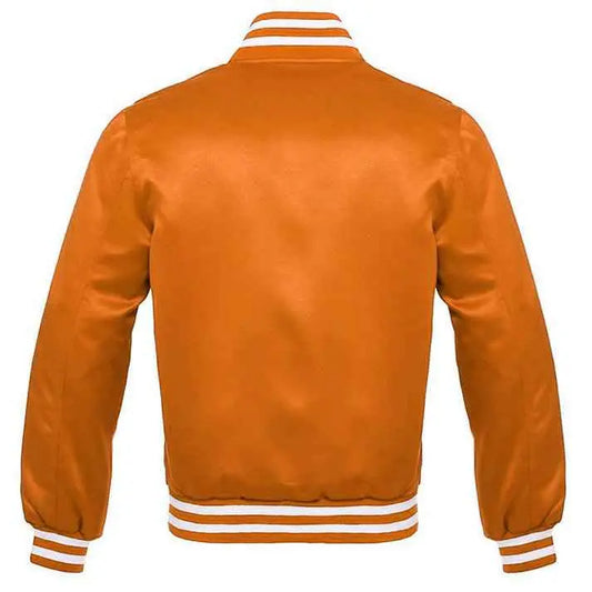 Vintage Style Bomber Satin Varsity Lettermen Jacket Orange