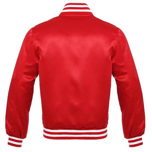 Vintage Style Bomber Satin Varsity Lettermen Jacket Red