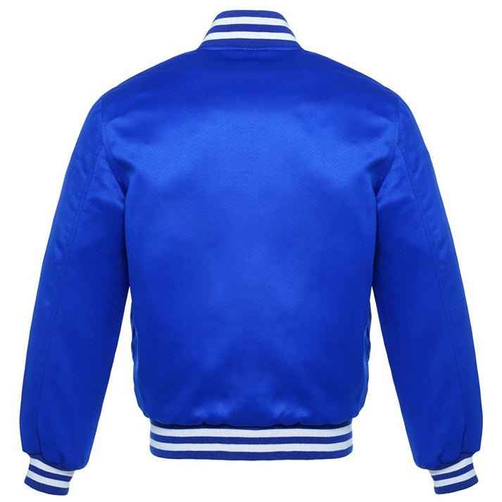 Vintage Style Bomber Satin Varsity Lettermen Jacket Royal