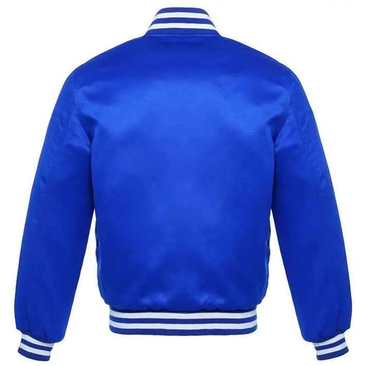 Vintage Style Bomber Satin Varsity Lettermen Jacket Royal