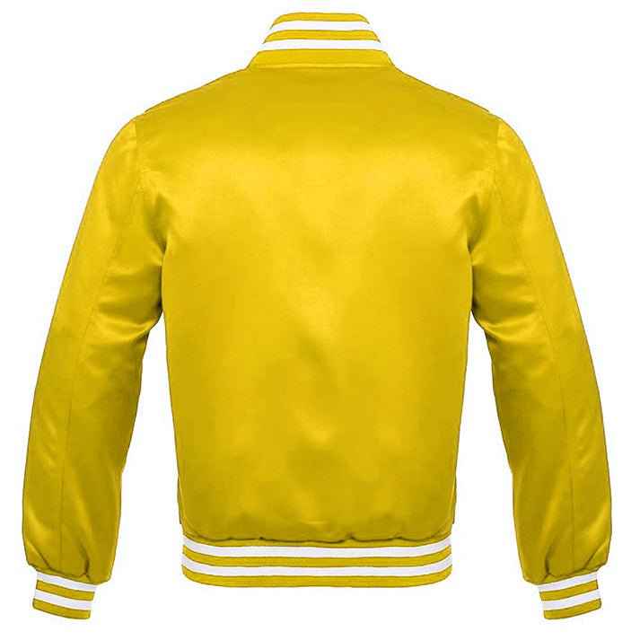 Vintage Style Bomber Satin Varsity Letterment Jacket Yellow
