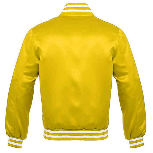 Vintage Style Bomber Satin Varsity Letterment Jacket Yellow