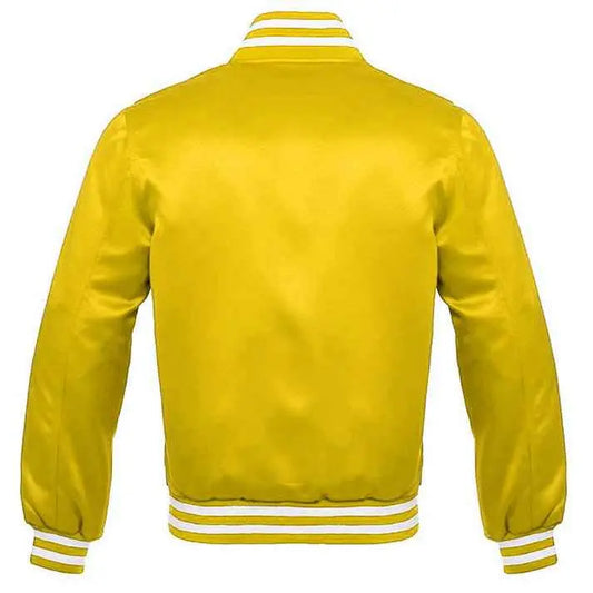 Vintage Style Bomber Satin Varsity Letterment Jacket Yellow