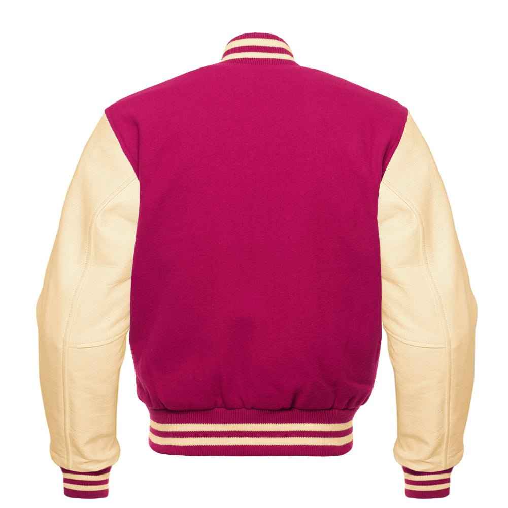 Premium Varsity Lettermen Baseball Jacket Hot Pink Wool Body & Cream Leather Sleeves