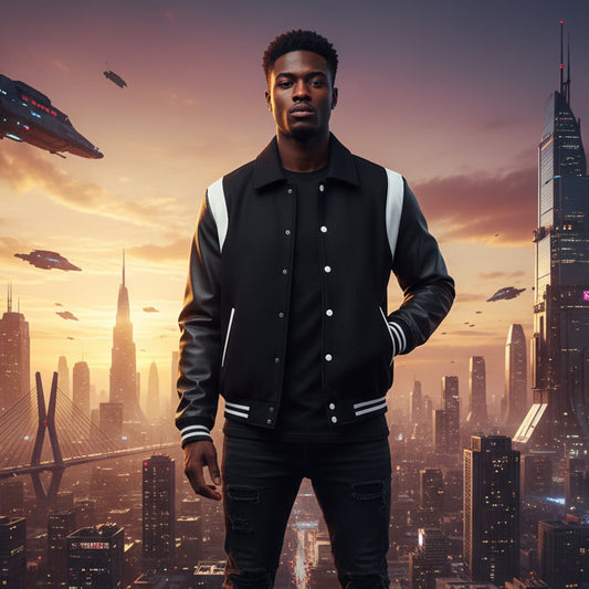 Classic Varsity Letterman Baseball College Black Wool With White Single Leather Strip Jacket