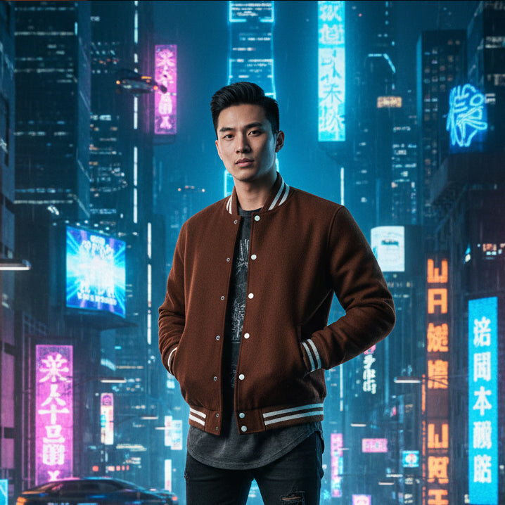 Classic Varsity Lettermen Baseball Jacket Wool Brown