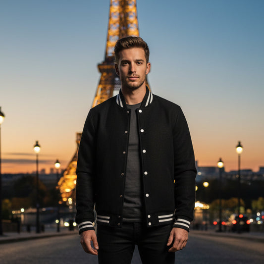 Classic Varsity Lettermen Baseball Jacket Wool Black