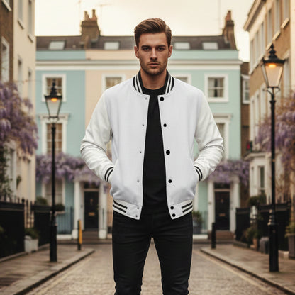 Classic Varsity Lettermen Baseball Jacket Wool White