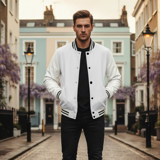 Classic Varsity Lettermen Baseball Jacket Wool White